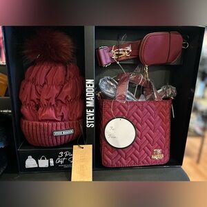 Steve Madden Burgundy Beanie and Bag Set